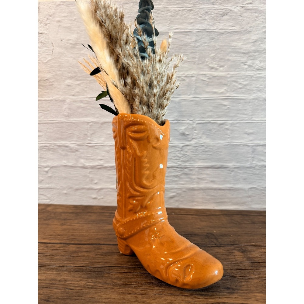 Brown Ceramic Cowboy Boot Vase Western Boho‎ Home Decor